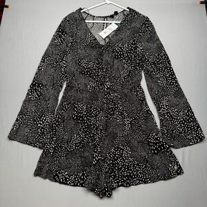 Roxy Women's Spirit Awakes Long Sleeve Romper Dress Black and White Large NWT